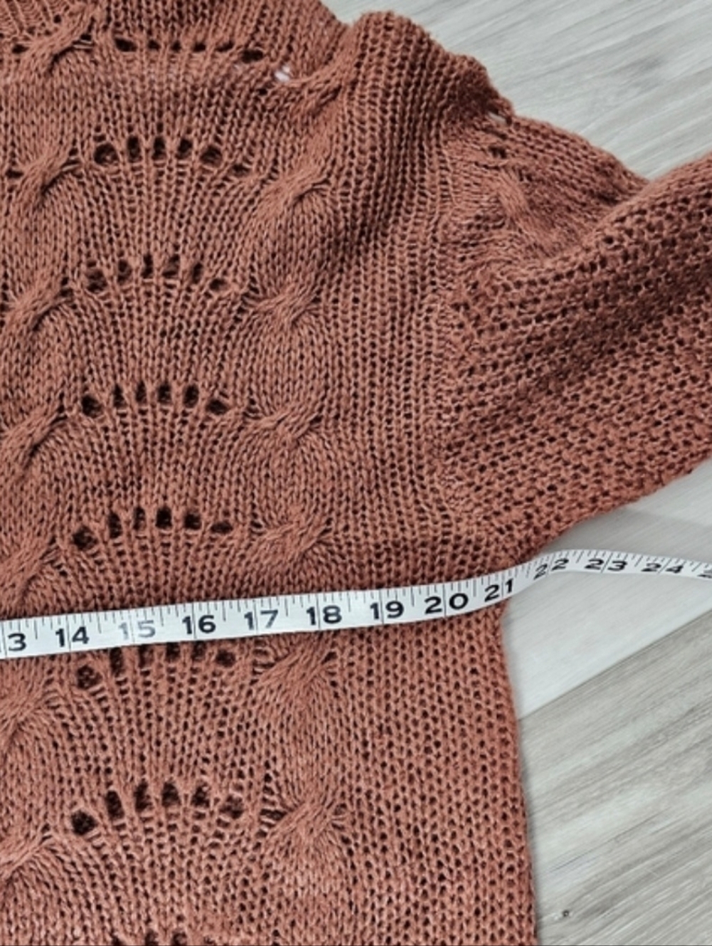 Women’s Brown Open-Knit Mock Neck Sweater Sz XL - Picture 7 of 8